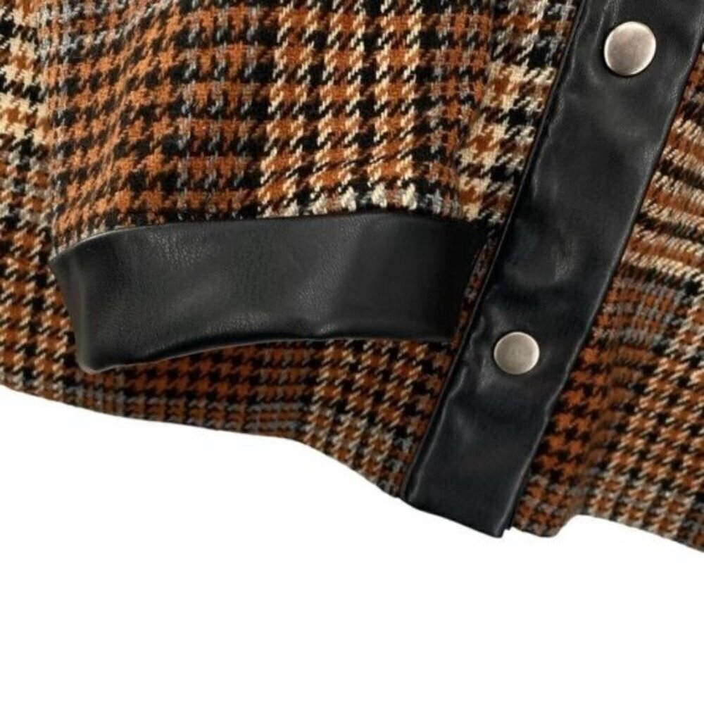 Ee:Some Houndstooth Plaid Shacket Jacket Faux Lea… - image 7